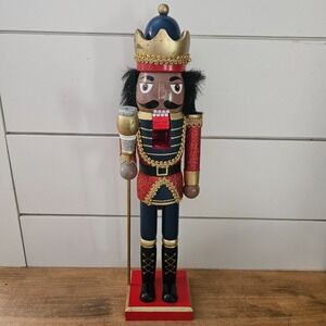 Christmas Nutcracker King Soldier‎ Wooden Glitter Red Gold Crown Staff Decor